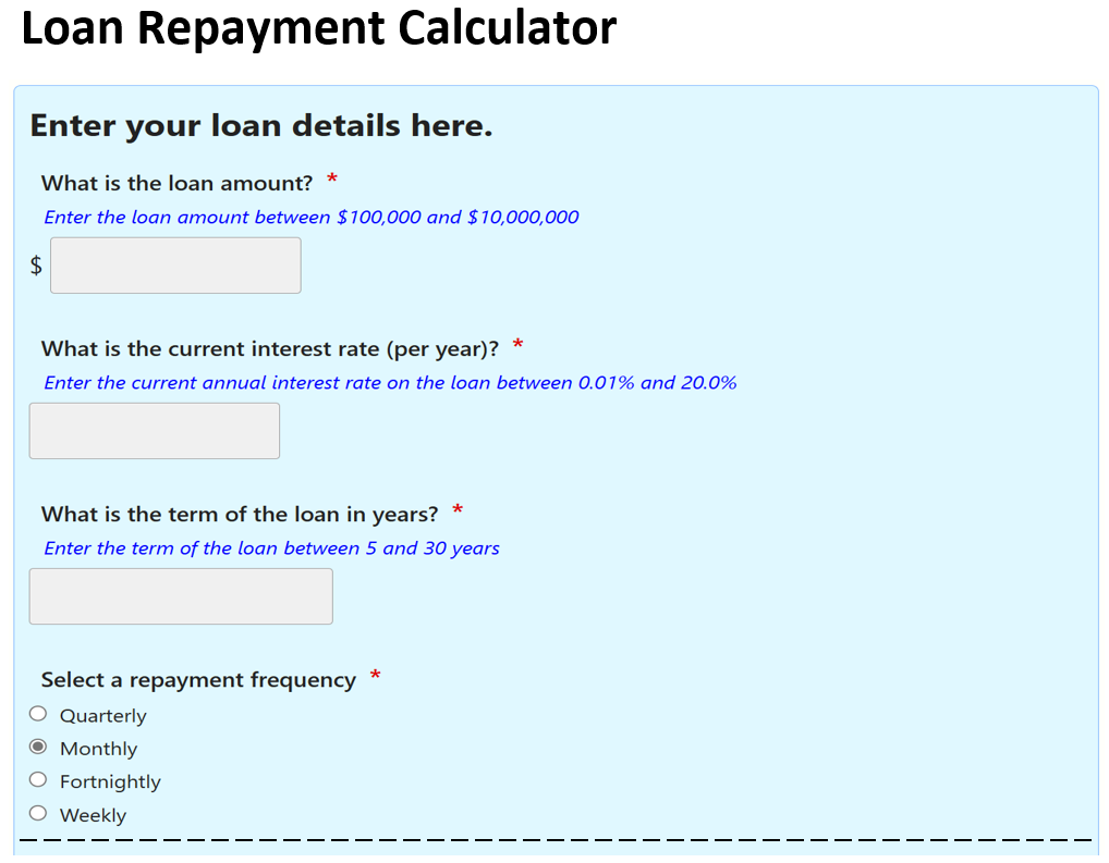 Excerpt from loan repayment calculator