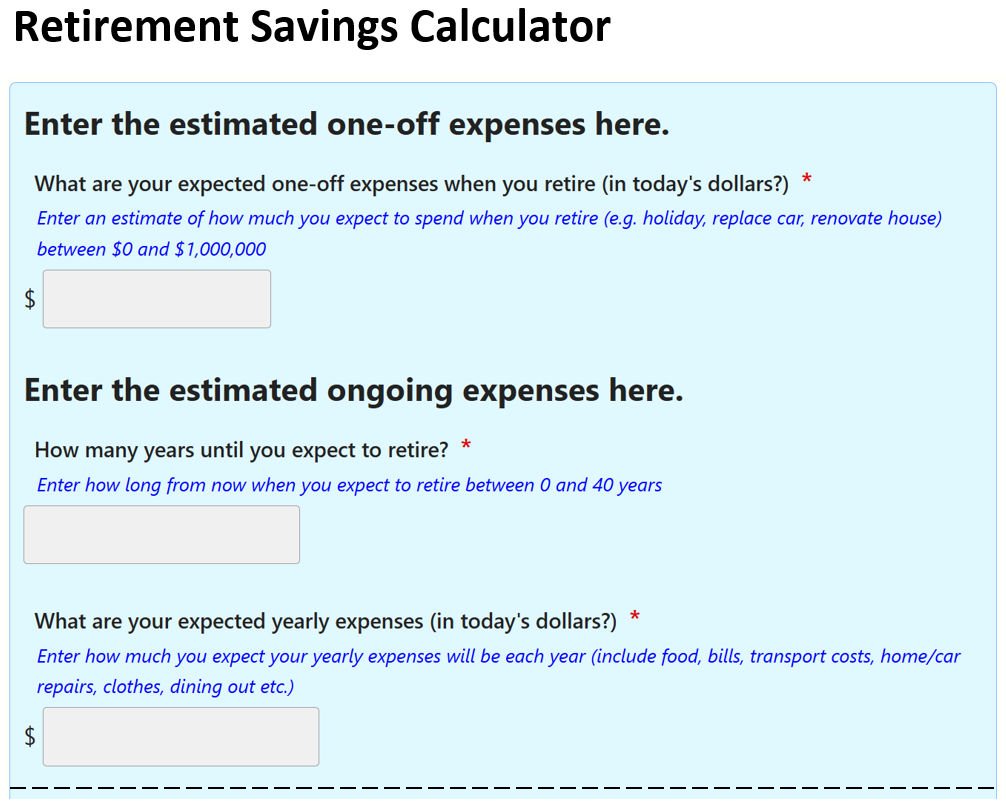 Excerpt from retirement savings calculator
